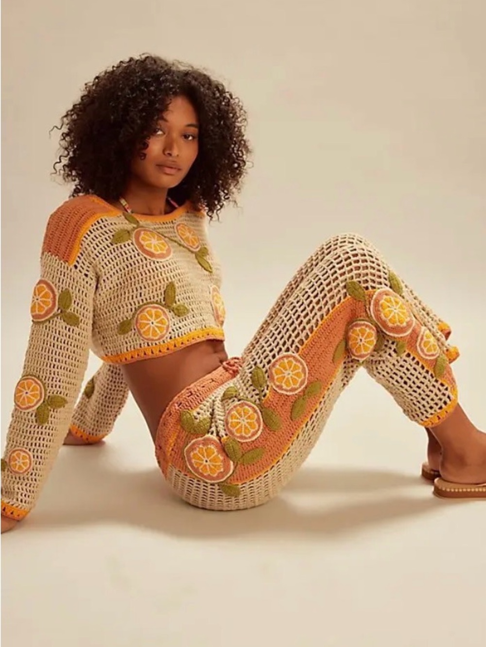 NWT Free People Bali Orange Combo Slice Knit Pants Size XS 🍊